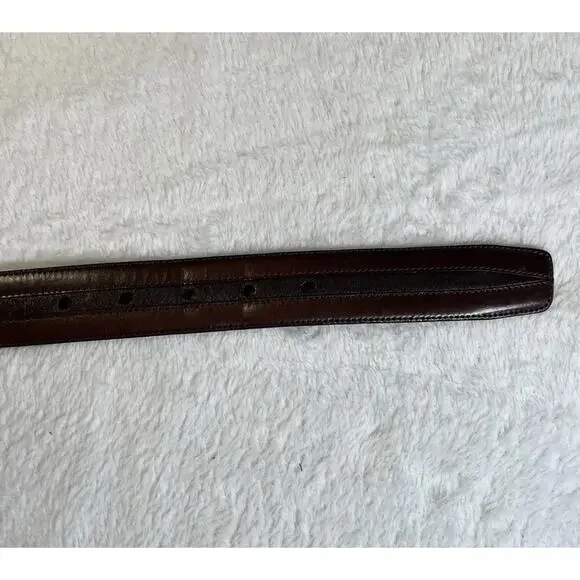 Mezlan Spain 38 Mens Leather Dress Belt Dark Brown Belt Gunmetal Tone Buckle - Picture 14 of 14